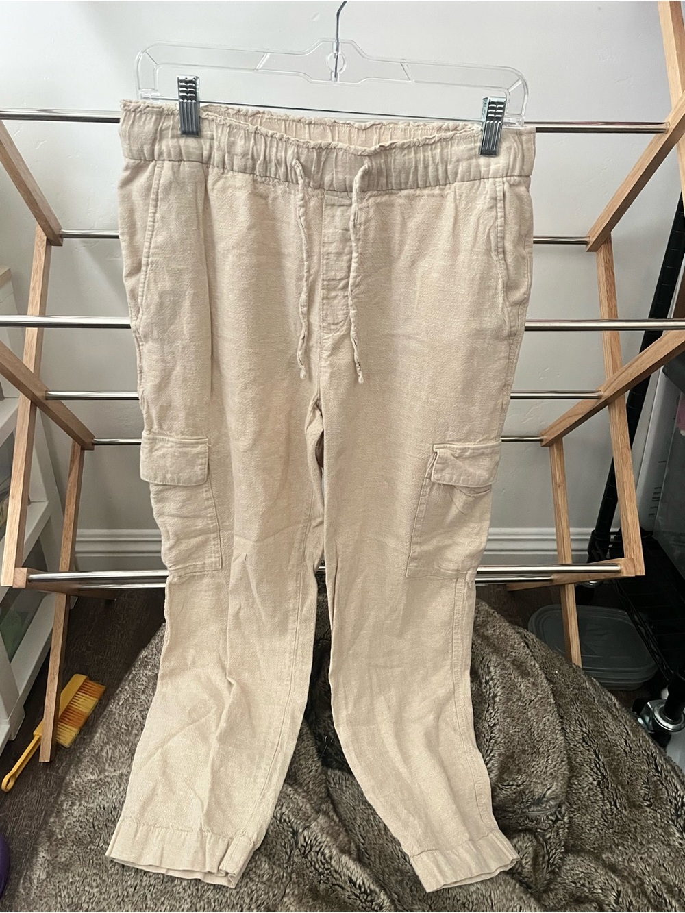 Women’s Beige Cargo Jogger Pants - Elastic Waist Drawstring
